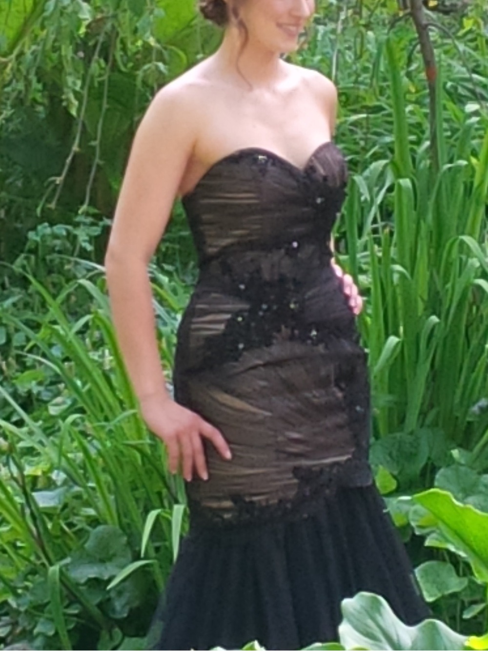 Black Label Strapless Black Ruched & Sequin Evening Dress